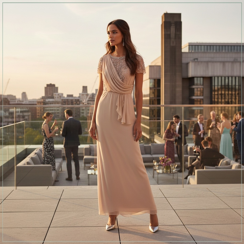 $3400 New Temperley London Statuesque Draped Embellished Silk Runway Gown